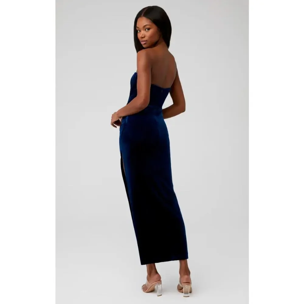 Bardot EVERLASTING VELOUR NAVY MIDI DRESS Small - Picture 3 of 8